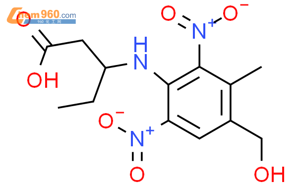 3-[[4-(羥甲基)-3-甲基-2,6-二硝基苯基]氨基]戊酸結構式