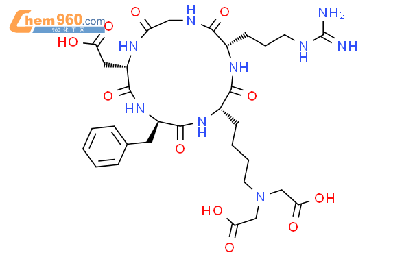 N-alpha-bis(hydroxycarbonylmethyl)-cyclic(Arg-Gly-Asp-D-Phe-Lys)結構式