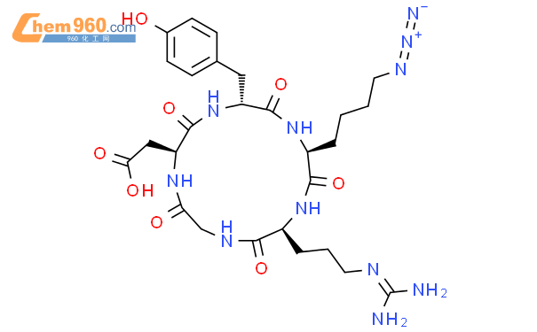 Azido-c(RGDyK), Azido-cyclo(-Arg-Gly-Asp-D-Tyr-Lys)結構式