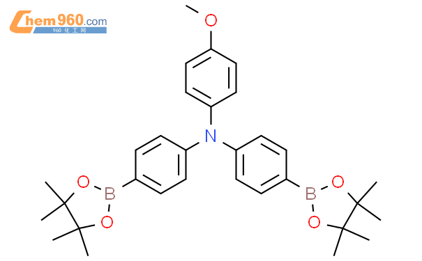 4-甲氧基-N,N-雙[4-(4,4,5,5-四甲基-1,3,2-二氧硼烷-2-基)苯基]苯胺結構式