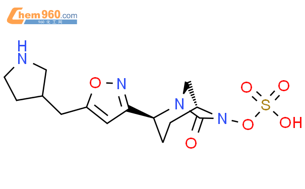 (1R,2S,5R)-7-氧代-2-[5-(3-吡咯烷基甲基)-3-異惡唑基]-1,6-二氮雜雙環[3.2.1]辛-6-基硫酸氫鹽結構式