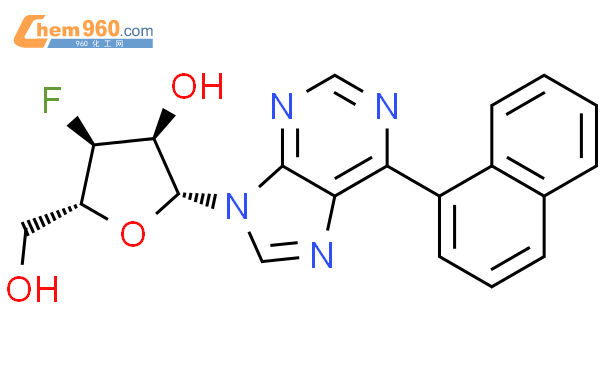 9-(3-脫氧-3-氟-β-D-呋喃核糖基)-6-(1-萘基)-9H嘌呤結構式