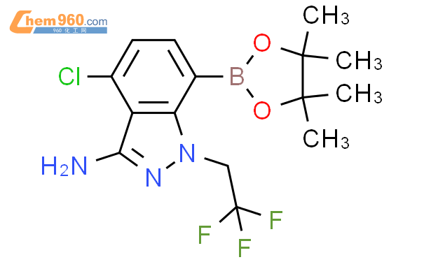 4-氯-7-(4,4,5,5-四甲基-1,3,2-二氧雜硼烷-2-基)-1-(2,2,2-三氟乙基)-1H-吲唑-3-胺結構式