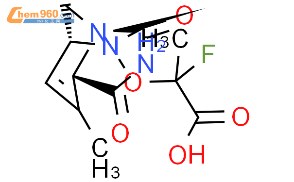 2-[[(1R,2S,5R)-2-(氨基羰基)-3-甲基-7-氧-1,6-二氮雜二環[3.2.1]辛-3-烯-6-基]氧]-2-氟-丙酸結構式