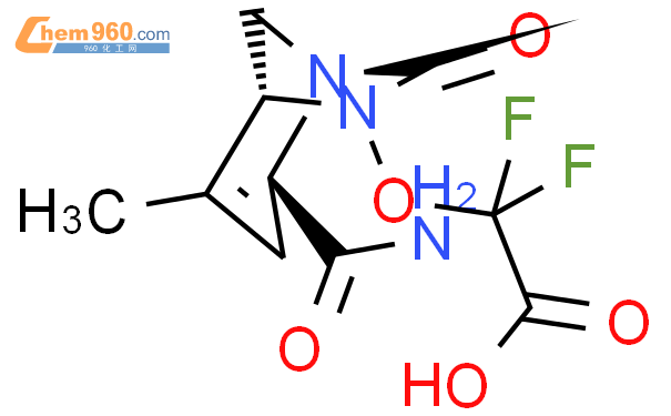 2-[[(1R,2S,5R)-2-(氨基羰基)-4-甲基-7-氧-1,6-二氮雜二環[3.2.1]辛-3-烯-6-基]氧]-2,2-二氟-乙酸，結構式
