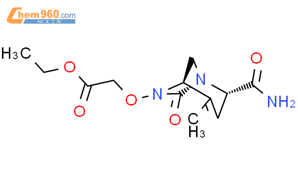 2-[[(1R,2S,5R)-2-(氨基羰基)-4-甲基-7-氧代-1,6-二氮雜二環[3.2.1]辛基-3-烯-6-基]氧代]-乙酸乙酯結構式