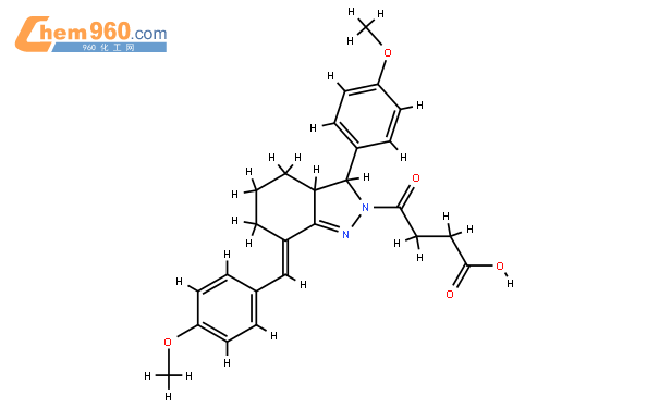 (E)-4-(7-(4-methoxybenzylidene)-3-(4-methoxyphenyl)-3,3a,4,5,6,7-hexahydro-2H-indazol-2-yl)-4-oxobutanoicacid，CAS:313648-66-7結構式