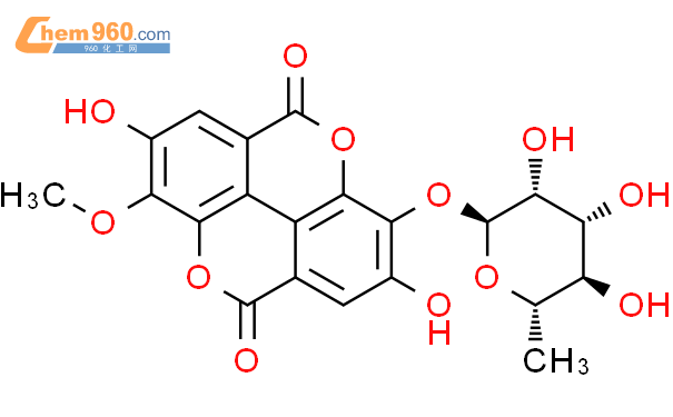 3-O-Methylellagic acid 3'-O-α-L-rhamnopyranoside結構式