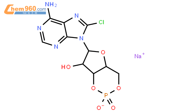 8-氯腺苷-3',5'-環狀磷酸鈉鹽結構式