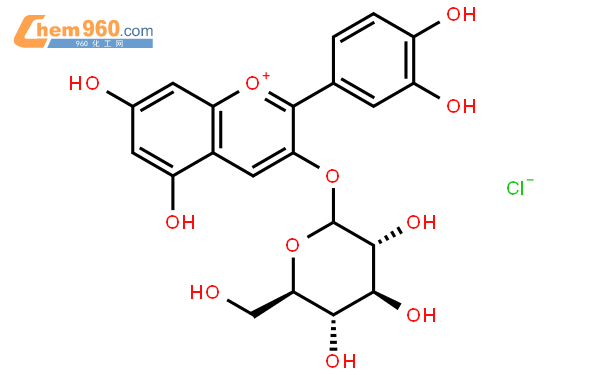 矢车菊素-3-o-葡萄糖苷结构式,矢车菊素-3-o-葡萄糖苷化学式 960