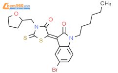 5-溴-1-己基-1,3-二氢-3-[4-氧代-3-[(四氢-2-呋喃基)甲基]-2-硫代-5-噻唑烷亚基]-2H-吲哚-2-酮结构式图片|879183-18-3结构式图片
