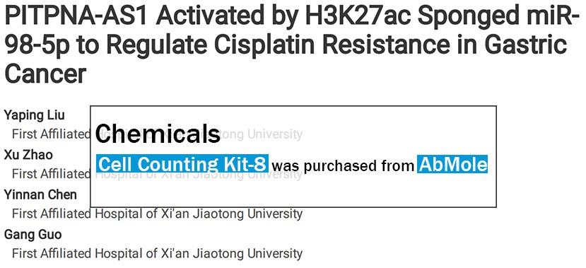 AbMole科研 由H3K27ac海绵化miR 98 5p激活的PITPNA AS1调节胃癌顺铂耐药 生物 医药 天然产物 960化工网