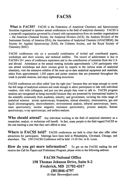 FACSS 1995: announcement and call for papers