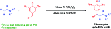 Graphical abstract: B(C6F5)3-Catalyzed redox-neutral β-alkylation of tertiary amines using p-quinone methides via borrowing hydrogen