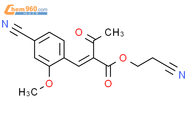 (Z)-2-氰基乙基 2-(4-氰基-2-甲氧基亚苄基)-3-氧代丁酸酯结构式