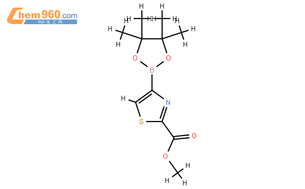 4-(4,4,5,5-Tetramethyl-[1,3,2]dioxaborolan-2-yl)-thiazole-2-carboxylic acid methyl ester结构式