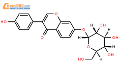 大豆苷, 大豆甙, 7-羟基-3-(4'-羟苯基)-异黄酮-7-糖苷结构式图片|552-66-9结构式图片