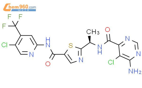 6-氨基-5-氯-N-[(1R)-1-[5-[[[5-氯-4-(三氟甲基)-2-吡啶基]氨基]羰基]-2-噻唑基]乙基]-4-嘧啶甲酰胺结构式图片|1096708-71-2结构式图片