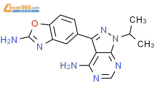3-(2-氨基-5-苯并恶唑基)-1-(1-甲基乙基)-1H-吡唑并[3,4-d]嘧啶-4-胺结构式图片|1224844-38-5结构式图片