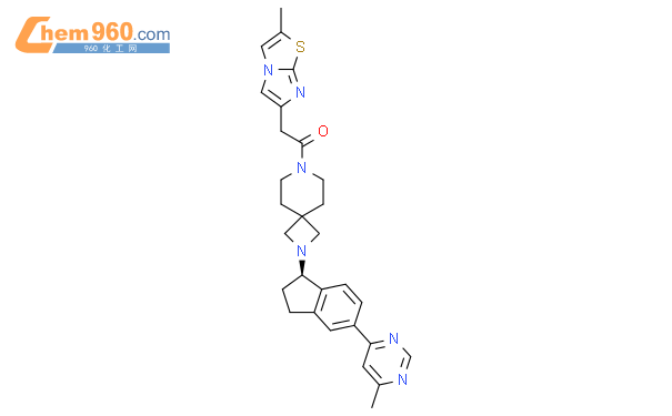 1-[2-[(1R)-2,3-Dihydro-5-(6-methyl-4-pyrimidinyl)-1H-inden-1-yl]-2,7-diazaspiro[3,5]non-7-yl]-2-(2-methylimidazo[2,1-b]thiazol-6-yl)ethanone结构式图片|1334782-79-4结构式图片
