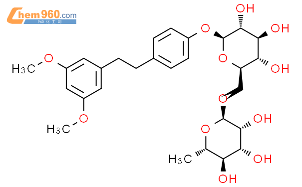4-[2-(3,5-二甲氧基苯基)乙基]苯基-6-O-(6-脱氧-α-L-甘露吡喃糖基)-β-D-吡喃葡萄糖苷结构式图片|1338076-61-1结构式图片