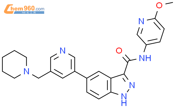 N-(6-methoxypyridin-3-yl)-5-(5-(piperidin-1-ylmethyl)pyridin-3-yl)-1H-indazole-3-carboxamide结构式图片|1428064-91-8结构式图片