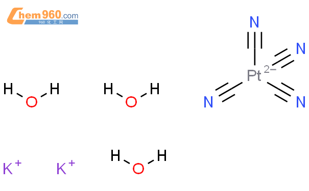 四氰基铂(II)酸钾三水合物结构式