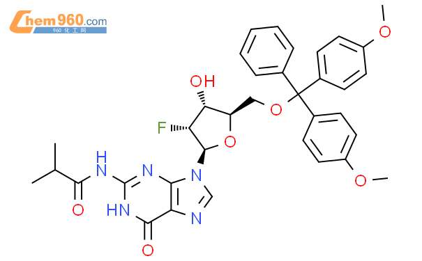 5'-O-(4,4'-二甲氧基三苯甲基)-N2-异丁酰基-2'-氟脱氧鸟苷结构式图片|144089-96-3结构式图片