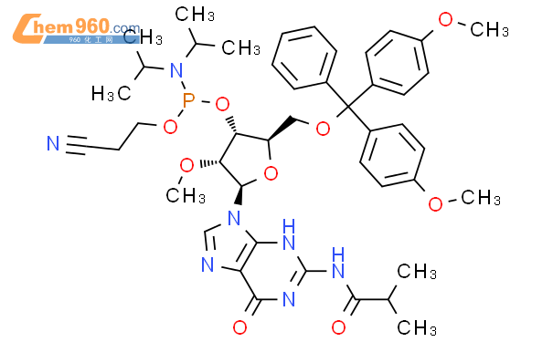 (2R,3R,4R,5R)-2-((双(4-甲氧基苯基)(苯基)甲氧基)甲基)-5-(2-异丁酰胺基-6-氧代-1H-嘌呤-9(6H)-基)-4-甲氧基四氢呋喃-3-基 (2-氰基乙基)二异丙基亚磷酰胺