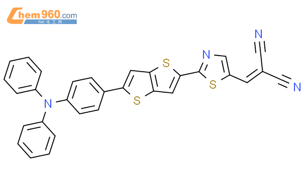 2-{2-[5-(4-二苯基氨基-苯基)-噻吩并[3,2-b]噻吩-2-基]-噻唑-5-基亚甲基}-丙二腈结构式图片|1610050-61-7结构式图片