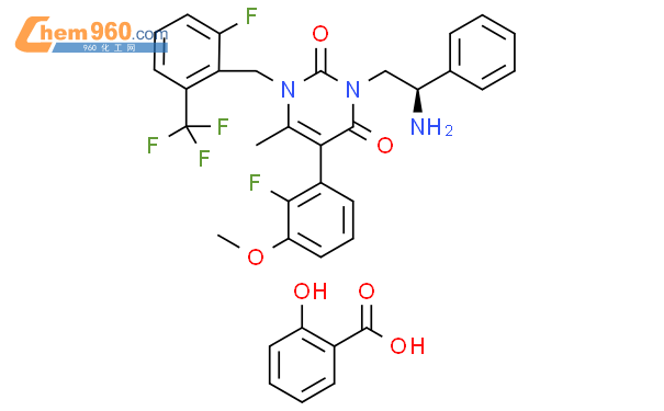 R)-3-(2-amino-2-phenylethy1)-5-(2-fluoro-3-methoxypheny1)-1-(2-fluoro-6-(trifluoromethyl)benzyl)-6-methylpyrimidine-2,4(1H,3H)-dione 2-hydroxybenzoate