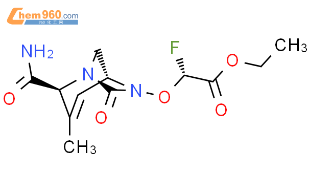 Acetic acid, 2-[[(1R,2S,5R)-2-(aminocarbonyl)-
3-methyl-7-oxo-1,6-diazabicyclo[3.2.1]oct-3-
en-6-yl]oxy]-2-fluoro-, ethyl ester, (2R)-