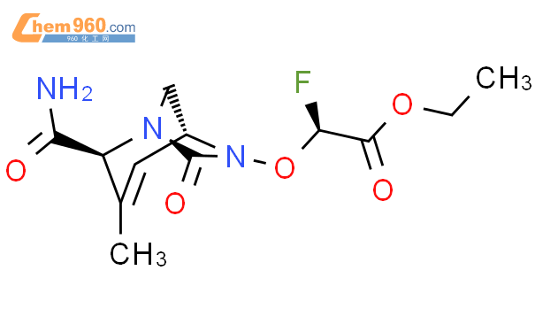 Acetic acid, 2-[[(1R,2S,5R)-2-(aminocarbonyl)-
3-methyl-7-oxo-1,6-diazabicyclo[3.2.1]oct-3-
en-6-yl]oxy]-2-fluoro-, ethyl ester, (2S)-