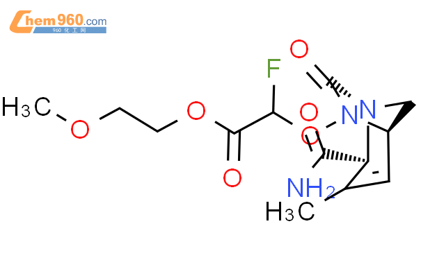 Acetic acid, 2-[[(1R,2S,5R)-2-(aminocarbonyl)-
3-methyl-7-oxo-1,6-diazabicyclo[3.2.1]oct-3-
en-6-yl]oxy]-2-fluoro-, 2-methoxyethyl ester