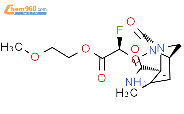 Acetic acid, 2-[[(1R,2S,5R)-2-(aminocarbonyl)-
3-methyl-7-oxo-1,6-diazabicyclo[3.2.1]oct-3-
en-6-yl]oxy]-2-fluoro-, 2-methoxyethyl ester,
(2R)-
