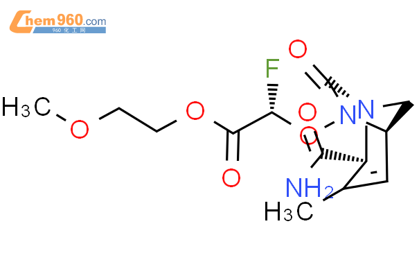 Acetic acid, 2-[[(1R,2S,5R)-2-(aminocarbonyl)-
3-methyl-7-oxo-1,6-diazabicyclo[3.2.1]oct-3-
en-6-yl]oxy]-2-fluoro-, 2-methoxyethyl ester,
(2S)-