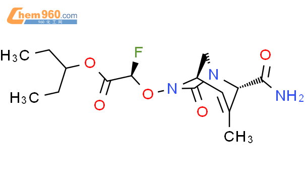 Acetic acid, 2-[[(1R,2S,5R)-2-(aminocarbonyl)-
3-methyl-7-oxo-1,6-diazabicyclo[3.2.1]oct-3-
en-6-yl]oxy]-2-fluoro-, 1-ethylpropyl ester, (2R)