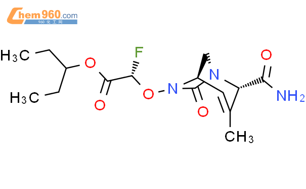Acetic acid, 2-[[(1R,2S,5R)-2-(aminocarbonyl)-
3-methyl-7-oxo-1,6-diazabicyclo[3.2.1]oct-3-
en-6-yl]oxy]-2-fluoro-, 1-ethylpropyl ester, (2S)
-