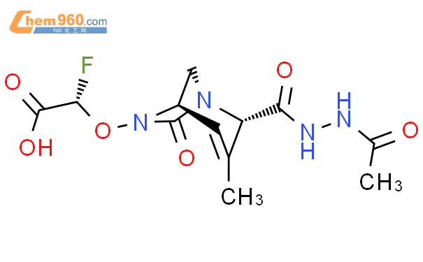 1,6-Diazabicyclo[3.2.1]oct-3-ene-2-carboxylic
acid, 6-[(S)-carboxyfluoromethoxy]-3-methyl-
7-oxo-, 2-(2-acetylhydrazide), (1R,2S,5R)-