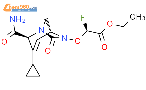 Acetic acid, 2-[[(1R,2S,5R)-2-(aminocarbonyl)-
3-cyclopropyl-7-oxo-1,6-diazabicyclo[3.2.1]
oct-3-en-6-yl]oxy]-2-fluoro-, ethyl ester, (2S)-