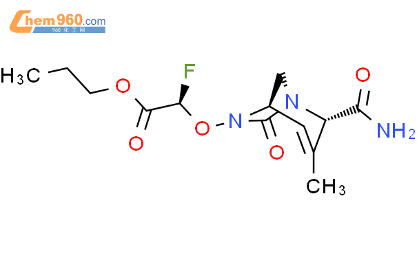 Acetic acid, 2-[[(1R,2S,5R)-2-(aminocarbonyl)-
3-methyl-7-oxo-1,6-diazabicyclo[3.2.1]oct-3-
en-6-yl]oxy]-2-fluoro-, propyl ester, (2R)-