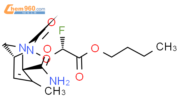Acetic acid, 2-[[(1R,2S,5R)-2-(aminocarbonyl)-
3-methyl-7-oxo-1,6-diazabicyclo[3.2.1]oct-3-
en-6-yl]oxy]-2-fluoro-, butyl ester, (2R)-