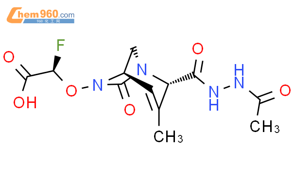1,6-Diazabicyclo[3.2.1]oct-3-ene-2-carboxylic
acid, 6-[(R)-carboxyfluoromethoxy]-3-methyl-
7-oxo-, 2-(2-acetylhydrazide), (1R,2S,5R)-