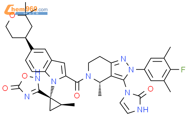 3-[(1S,2S)-1-[2-[[(4S)-3-(2,3-Dihydro-2-oxo-1H-imidazol-1-yl)-2-(4-fluoro-3,5-dimethylphenyl)-2,4,6,7-tetrahydro-4-methyl-5H-pyrazolo[4,3-c]pyridin-5-yl]carbonyl]-5-[(4S)-tetrahydro-2,2-dimethyl-2H-pyran-4-yl]-1H-indol-1-yl]-2-methylcyclopropyl]-1,2,4-oxadiazol-5(2H)-one