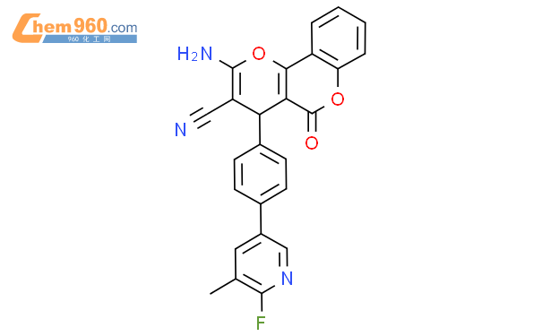 2-amino-4-[4-(6-fluoro-5-methylpyridin-3-yl)phenyl]-5-oxo-4H-pyrano[3,2-c]chromene-3-carbonitrile结构式