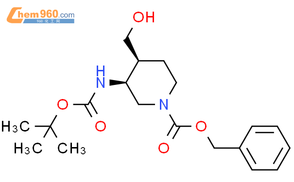 顺式-3-叔丁氧基羰基氨基-4-羟甲基-哌啶-1-羧酸苄酯结构式