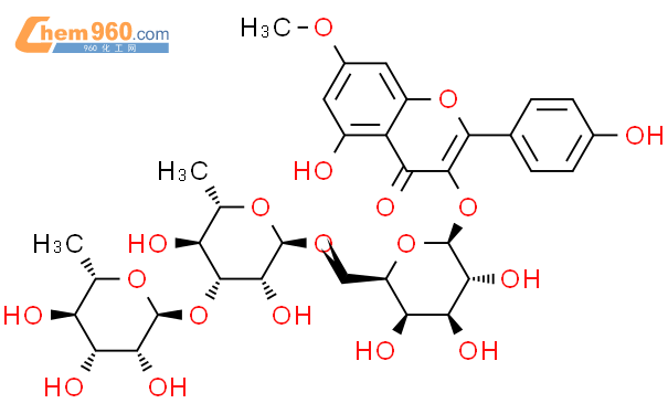 鼠李柠檬素 3-O-beta-D-鼠李三糖苷结构式图片|39723-40-5结构式图片