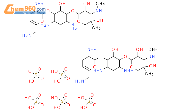 双((2R,3R,4R,5R)-2-(((1S,2S,3R,4S,6R)-4,6-二氨基-3-(((2S,3R)-3-氨基-6-(氨基甲基)-3,4-二氢-2H-吡喃-2-基)氧基)-2-羟基环己基)氧基)-5-甲基-4-(甲基氨基)四氢-2H-吡喃-3,5-二醇) 五(硫酸盐)