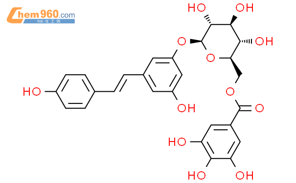 3,5,4'-三羟基二苯乙烯-3-O-(6'-没食子酸)-葡萄糖苷结构式图片|716380-59-5结构式图片