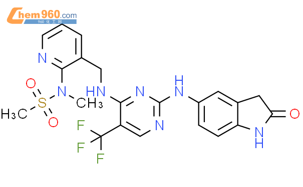 N-甲基-N-[3-[[[2-[(2-氧代-2,3-二氢-1H-吲哚-5-基)氨基]-5-三氟甲基嘧啶-4-基]氨基]甲基]吡啶-2-基]甲磺酰胺结构式图片|717907-75-0结构式图片
